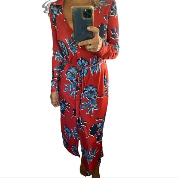 Zara Floral Buttons Down Long Sleeves Self Tie Midi Dress.Size S - Picture 4 of 16